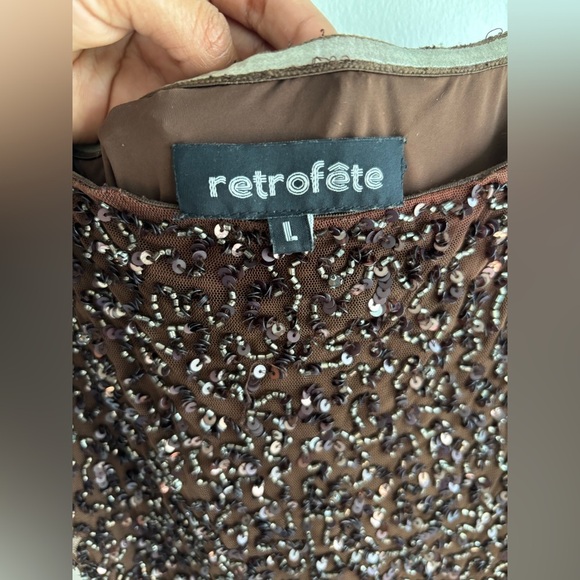 Retrofête Brown Sequin Spaghetti Strap Mini Dress Size L Side Zipper Fully Lined - Picture 9 of 13